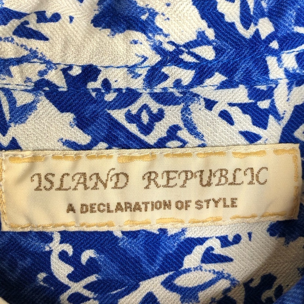 Island Republic Aloha Silk Button Shirt Hawaiian Shirt Blue Men's Size: Large‎ - Picture 5 of 9